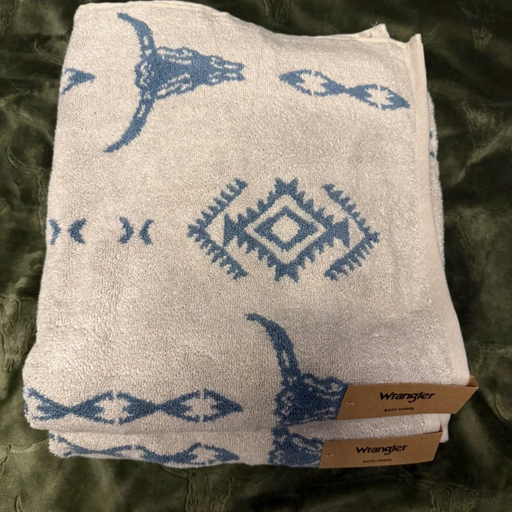 Wrangler Towel Set Unisex OS Beige New Steer Head Striped 3 Piece Bath Hand